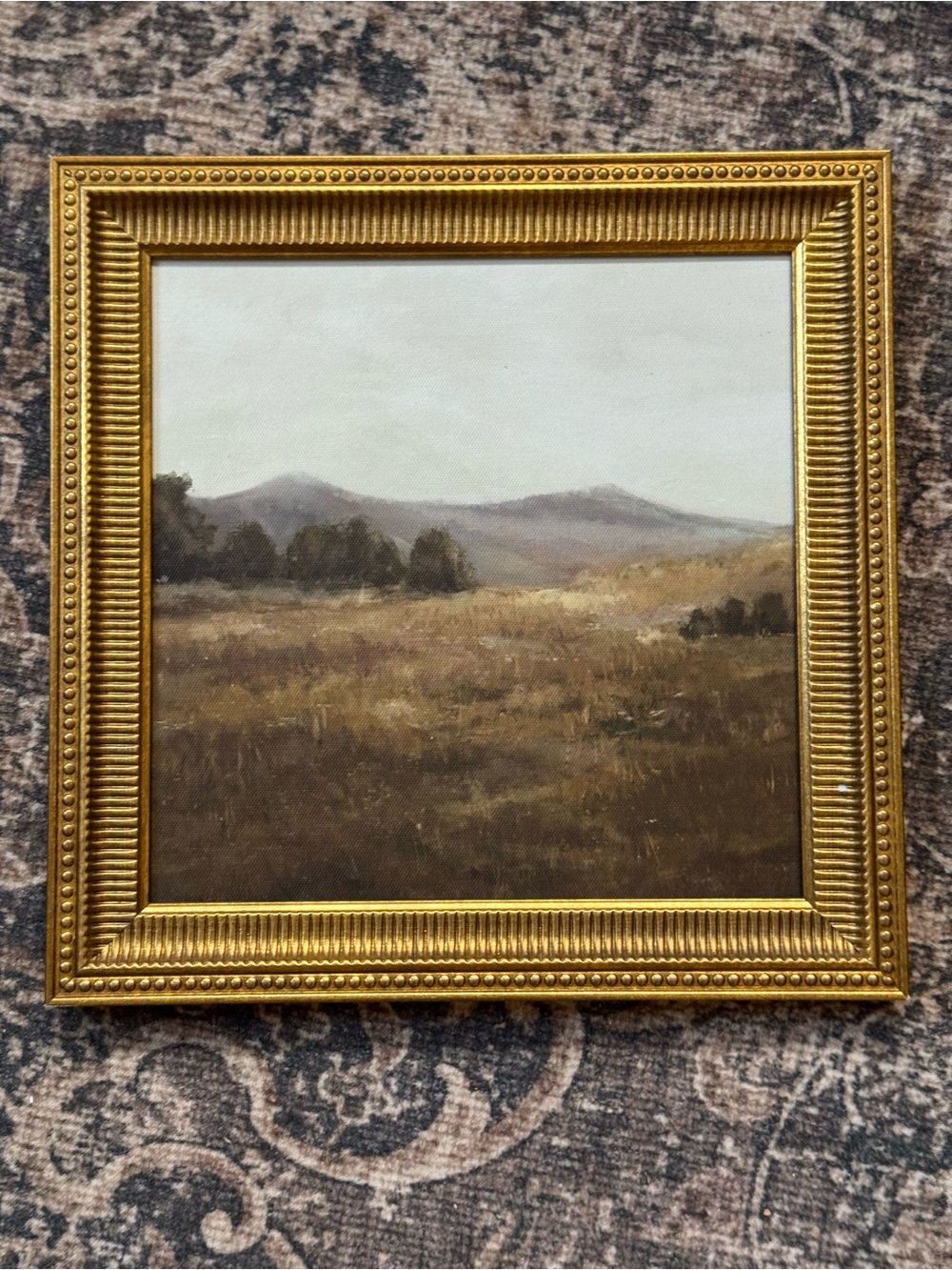 Threshold Gold Framed Pastoral Landscape in Brown and Cream
